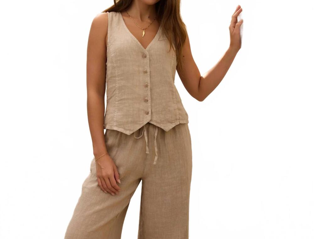 NEW LAMADE bay woven linen vest in sandstone